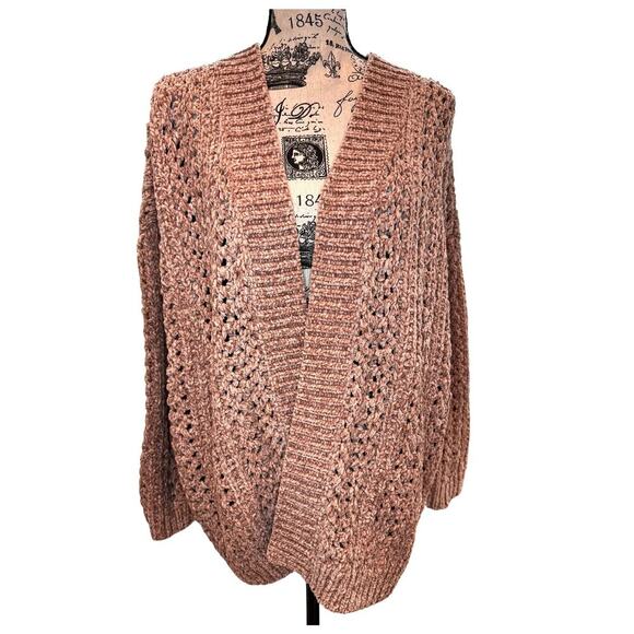 Hello Nite Sweaters - Hello Nite Los Angeles Open Front Knit Chenille Cardigan Sweater Almond Womens S